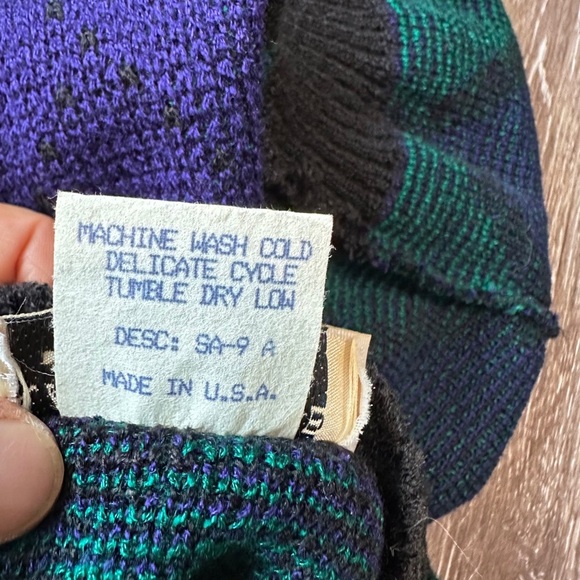 🛍️Vintage Katherine Haley green & Purple diamond checker sweater Size S - Picture 5 of 7